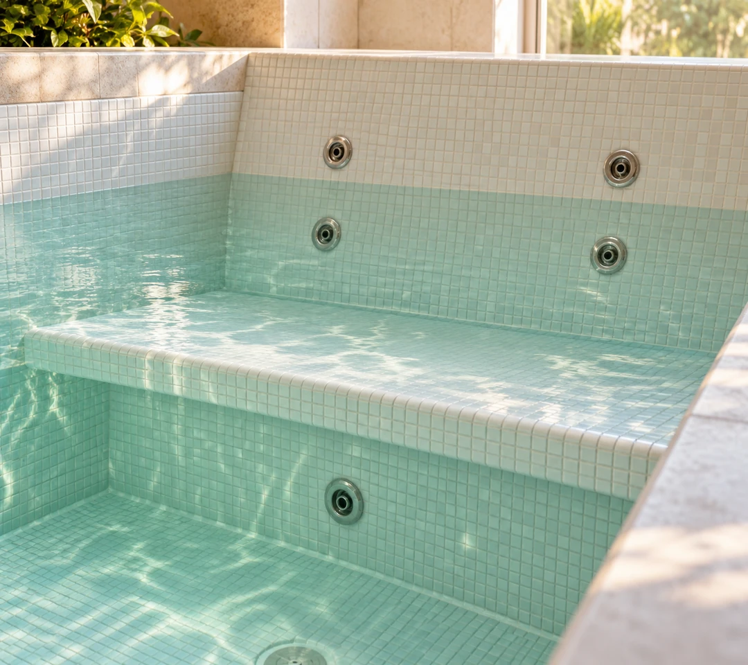 AI-generated illustration of backrest and footwell jet outlets in a tiled spa